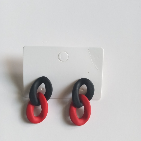 Fashion Jewelry Black And Red Chain Earrings - Picture 4 of 5